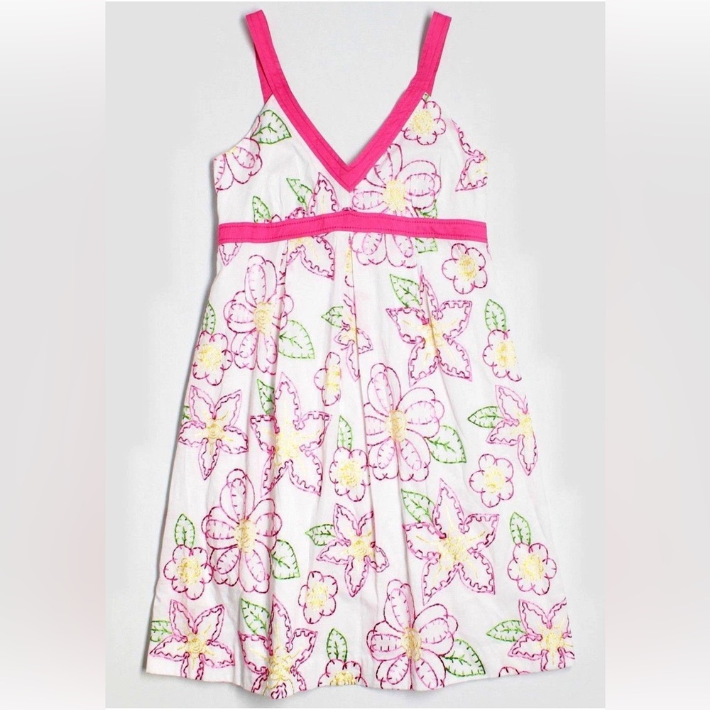 LILLY PULITZER Embroidered Mini Dress Floral Amber Fruit Lined Pink Preppy 2